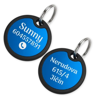 psí známka Psí známka s tlumičem cinkání KULATÁ | S ADRESOU | modrá