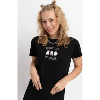 Reporter Young | Dívčí černé tričko s vánočním motivem kočiček na přední straně - Barva ČERNÁ, Velikost 152 243-0440G-64-100-1