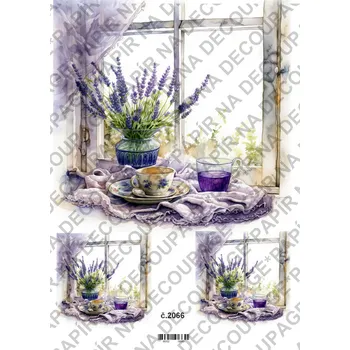 Umělecký papír Rýžový a soft papír na decoupage - Okno s levandulí - KB02066 Materiál: Soft, Rozměr: A4