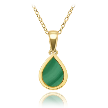 Náhrdelník MINET Elegantní zlatý náhrdelník kapka se zeleným malachitem Au 585/1000