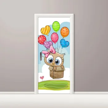 Fototapeta Samolepící fototapeta na dveře - Sovička s balónky