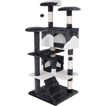 Škrabadlo Lionto, 130 cm šedá/bílá kočka