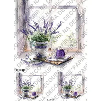 Umělecký papír Rýžový a soft papír na decoupage - Okno s levandulí - KB02055 Materiál: Rýžový papír, Rozměr: A4