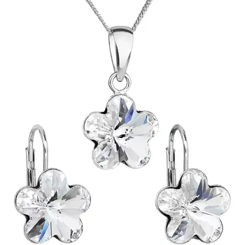 Souprava šperků Swarovski Elements Flower - Stříbrná sada (set, souprava) náušnice a přívěsek s řetízkem bílá kytička, květinka 39143.1 Crystal (bílá, čirá, křišťálová)