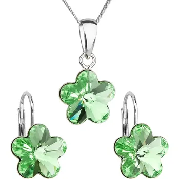 Souprava šperků Swarovski Elements Flower - Stříbrná sada (set, souprava) náušnice a přívěsek s řetízkem zelená kytička, květinka 54032.3 Peridot (zelená světlá)