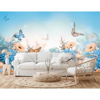 Fototapeta Fototapeta na zeď - Motýli v modré zahradě Typ: Samolepící vinylová