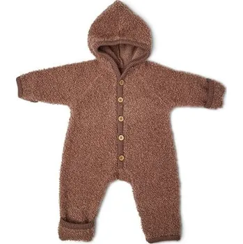 Dětská móda Merino overal bouclé pro děti s kapucí a ohrnovacími náplety Smallstuff - rose brown Velikost: 56/62
