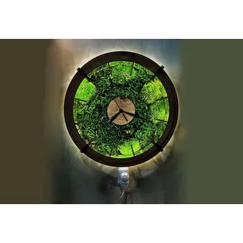 Obraz Li-Go "Mechové kopečky" světelné hodiny 12V/230V 31 cm varianta napájení svítidla: 12V s externím zdrojem (s přivodním kabelem), Provedení rámu, povrchu: dub světlý