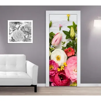 Fototapeta Samolepící fototapeta na dveře - Květiny na bílém dřevě