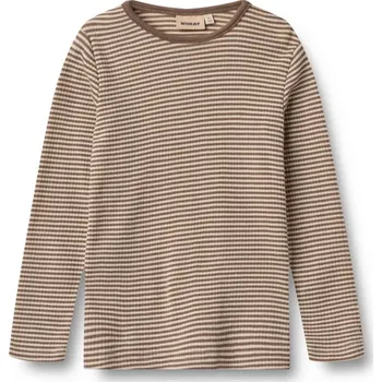Dětské triko s dlouhým rukávem z merino vlny hnědé Wheat - Wood stripe Velikost: 116