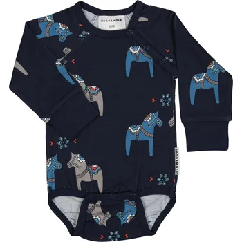 Kojenecký body Bambusové body dětské s dlouhým rukávem Geggamoja - Navy Dala horse Velikost: 50/56