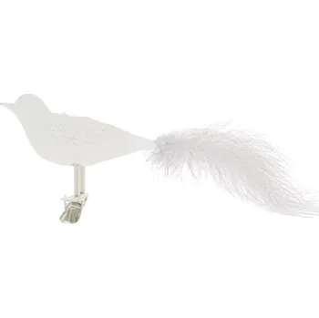 Vánoční dekorace Vánoční ozdoba Ptáček velký renesanční květ bílý 17 cm