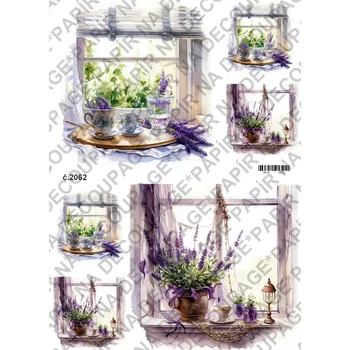 Umělecký papír Rýžový a soft papír na decoupage - Okno s levandulí - KB02062 Materiál: Soft, Rozměr: A4