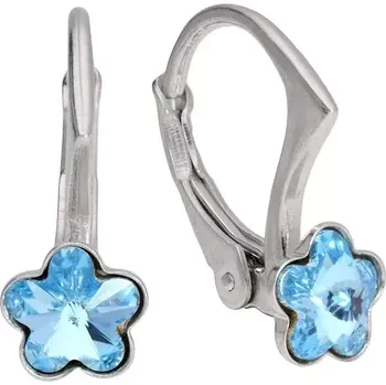 Náušnice Swarovski Elements Flower 6mm - Dětské stříbrné náušnice visací modré kytičky, květinky 31080.3 Aquamarine (modrá světlá, azurová, nebeská)