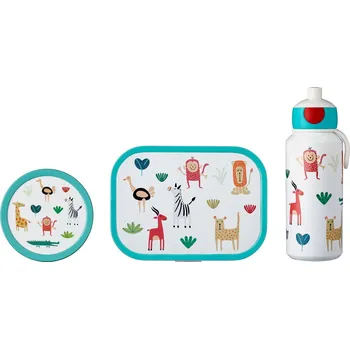 Svačinový box MEPAL Campus Animal Friends 3 el. - svačinová krabička / svačinová krabička s ovocným kontejnerem a lahví na pití