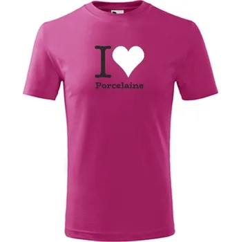 Purpurové dětské tričko I love Porcelaine - dárek pro malého pejskaře / pejskařku - barva purpurová - velikost 10let