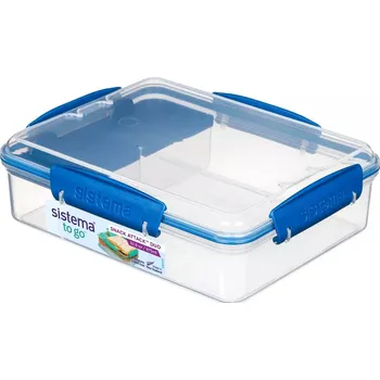 Svačinový box Plastový dvoukomorový lunch box SISTEMA LUNCH BOX TO GO SNACK ATTACK DUO MODRÝ 1 l