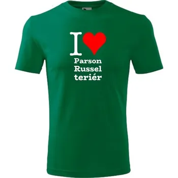 Chlapecké tričko Zelené dětské tričko I love Parson Russel teriér - dárek pro malého pejskaře / pejskařku - barva zelená - velikost 10let