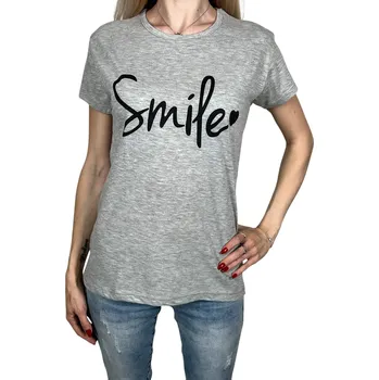 Dámské oblečení AKKAYA Dámské tričko s krátkým rukávem SMILE Barva: Šedá, Velikost: S