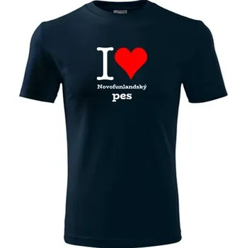 Chlapecké tričko Tmavě modré dětské tričko I love Novofundlandský pes - dárek pro malého pejskaře / pejskařku - barva tmavě modrá - velikost 6let