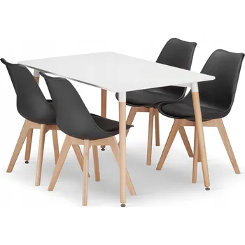 Jídelní set Sada obdélníkový stůl ADRIA 120x80 bílý + 4 židle MARK černé