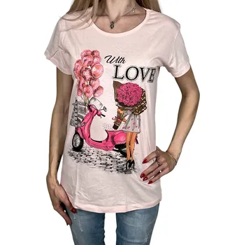 Dámské tričko Namso Dámské tričko s krátkým rukávem WITH LOVE Barva: Růžová, Velikost: M