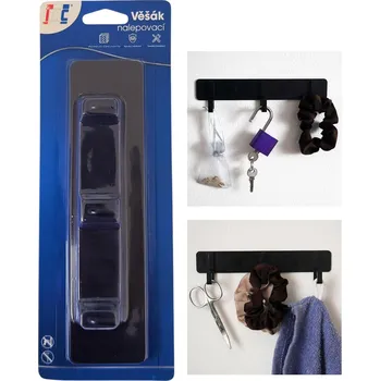 Věšák Háček, věšák nalepovací 17,5 x 4,5 cm, kov, černý