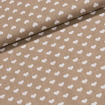 Bavlněné plátno bílá srdíčka na béžové, š.140cm (látka v metráži)