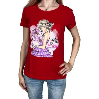 Dámské tričko Ottodix Dámské tričko s krátkým rukávem BLOOM Barva: Červená, Velikost: S