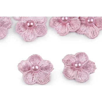 Galanterie Vyšívaný květ Ø2 cm s perlou, barva 3 pudrová