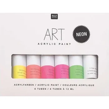 Speciální výtvarná barva Rico Akrylové barvy rychleschnoucí /neon/ - sada 6x12ml