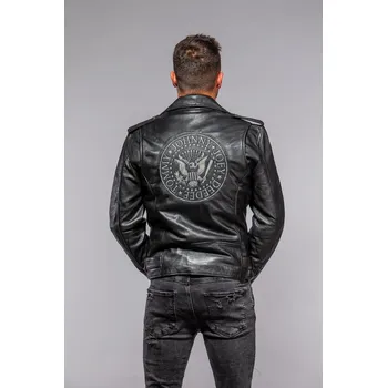 Pánská casual bunda Pánský černý kožený křivák Ramones 2 Velikost XL