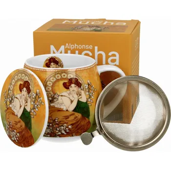 Porcelánový hrníček s infuzérem a víčkem DUO ART GALLERY TOPAZ BY A. MUCHA 430 ml