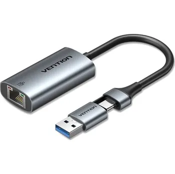 Síťová karta Vention USB-C + USB-A to Gigabit Ethernet Adapter 0.15M Gray Aluminum Alloy Type