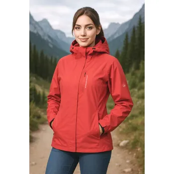 Dámská casual bunda Dámská červená nepromokavá bunda s odepínací kapucí – velikosti XL–4XL