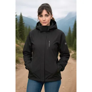 Dámská casual bunda Dámská černá nepromokavá bunda s odepínací kapucí – velikosti XL–4XL