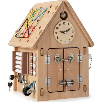 Activity board Costway Montessori ,, Activity Board" domeček - přírodní