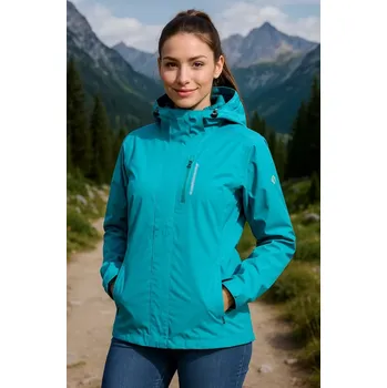 Dámská casual bunda Dámská tyrkysová nepromokavá bunda s odepínací kapucí – velikosti XL–4XL