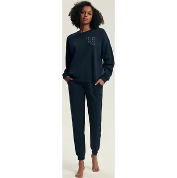 Dámské pyžamo Henderson Ladies Tmavě modré dámské dlouhé pyžamo s nápisem 43705 Delancy dł/r S-3XL Velikost: XL, Barva: Tmavě modrá