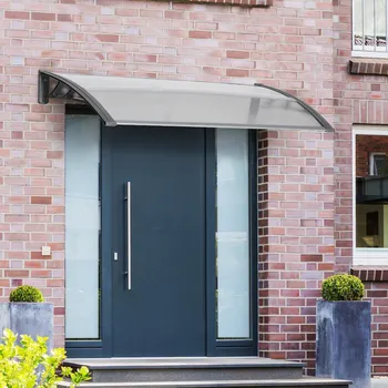 Stříška nad vchodové dveře Venkovní stříška z polykarbonátu a hliníku, 110 x 60 x 18 cm | průhledná + šedá