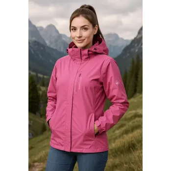 Dámská casual bunda Dámská růžová nepromokavá bunda s odepínací kapucí – velikosti XL–4XL