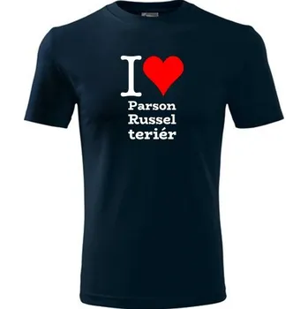 Chlapecké tričko Tmavě modré dětské tričko I love Parson Russel teriér - dárek pro malého pejskaře / pejskařku - barva tmavě modrá - velikost 10let