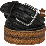 Pánský kožený opasek s ručním uměleckým proplétáním - pravá kůže černá 115 cm