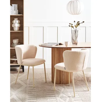 Jídelní židle Sada 2 jídelních židlí světle béžové buklé čalounění béžové kovové nohy bez područek zakřivené opěradlo moderní současný design Beliani