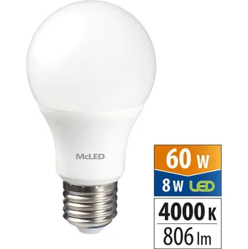 Žárovka MCLED Žárovka LED 8W-60 E27 806lm 4000K úhel 200° ML-321.095.87.0