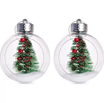 Vánoční ozdoba KOULE SE STROMEČKEM | sada vánočních ozdob s vnitřní dekorací | transparentní | 2 ks × 8 cm