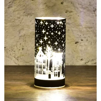 Svícen NOČNÍ MĚSTEČKO | LED černý skleněný svícen | 15 cm Dedra
