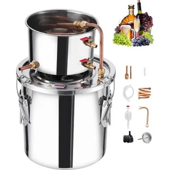 Destilační přístroj VEVOR Alkoholový destilační přístroj, nerezová ocelová palírna na vodu a alkohol o objemu 11,4 l s měděnou cívkou, sada pro domácí vaření piva, rafinaci a fermentaci s teploměrem a čerpadlem, na víno, whisky, brandy, stříbrná
