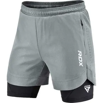 Pánské kraťasy Kraťasy na MMA RDX T16 2V1 COMPRESSION MMA SHORTS M Šedá, Černá, Bílá