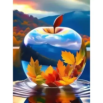 Diamantové malování Diamantové malování/Homfun - Jablko s podzimními listy + perleťové kamínky